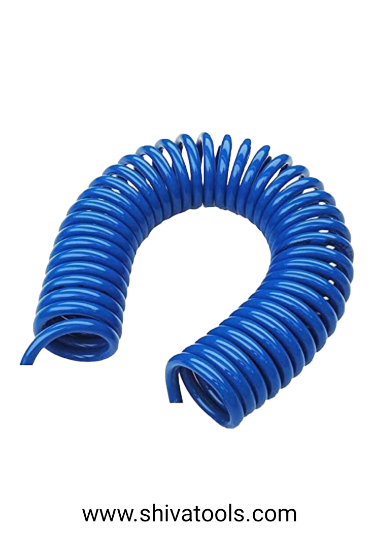 AKARI Heavy Duty Industrial Use Polyurethane Pneumatic  Air Compressor Tubing PU Hose Spiral Tube Pipe 10mm x 6.5 mm, Blue,(10 meters, Flexible Coil)